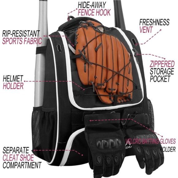 Baseball Bag-Baseball Backpack Holder for Baseball, Large Main Compartment - Picture 3 of 7